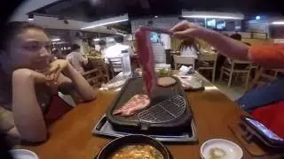 Korean BBQ - SamGyeopSal, Kimchi, Garlic, and Beer
