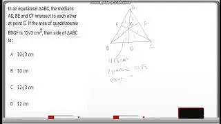 In an equilateral AABC, the medians AD, BE and CF intersect to each other at point G. If the area