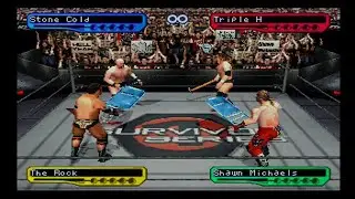 Stone Cold vs The Rock vs Triple H vs HBK (Hardcore) - WWF Smackdown 2 (PS1)