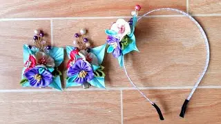 How to make Kanzashi Flower headband using fabric & beads|  Small Business Idea #17