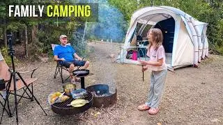 Summer camping in campsite with inflatable FAMILY TENT with 2 bedrooms #camping