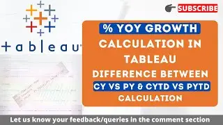 %YOY Growth Calculation in Tableau | Year over Year calculation in Tableau | CYTD vs PYTD in Tableau