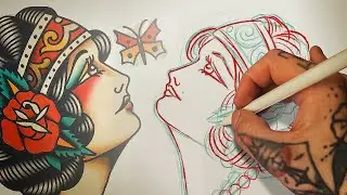 How to SKETCH a girl face [Traditional Tattoo Design]