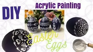 DIY dark purple and white acrylic painting Easter Eggs Pysanky by Gitka Schmidtova