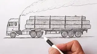 How to draw a Truck Easy | Logging truck