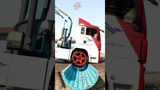 Chained Crane Trucks lifting Giant Ball vs Upside Down Speedbump #shorts #beamng #trucksvs