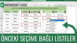 EXCEL ÖNCEKİ SEÇİME BAĞLI AÇILIR LİSTELER | BAĞIMLI AÇILIR LİSTE | EXCEL DERSLERİ