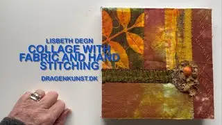 Collage made with fabric and hand stitching
