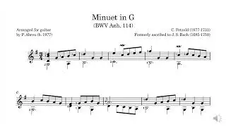 Minuet in G by C. Petzold: MIDI performance of guitar arrangement