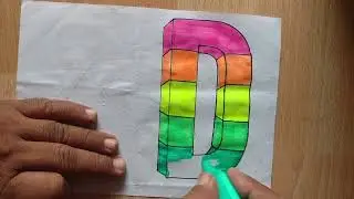 How to 3d Later Art Drawing "D"! 3d Rainbow Color Art step by step! on Paper...