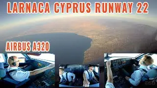 Larnaca (LCA), Cyprus | Airbus approach over the island to runway 22  | pilots + cockpit view | 4k