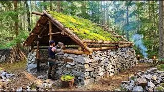 Man Spends 100 Days Building a Dry-Stone Cabin With a Living Moss Roof | by @TSMAdventures