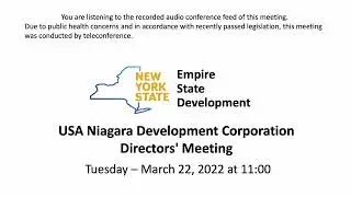 USA Niagara Development Corporation Directors Meeting Tuesday, March 22, 2022 11:00am