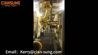 Machine tool loading and unloading with a gantry robot.