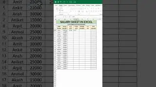 Salary Sheet in Excel #excel #pc #laptop #computer #window #reels #shorts