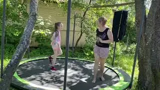 Собрали батут на даче . Было весело .