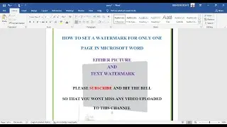 HOW TO APPLY WATERMARK ONLY ONE PAGE IN MICROSOFT OFFICE WORD.