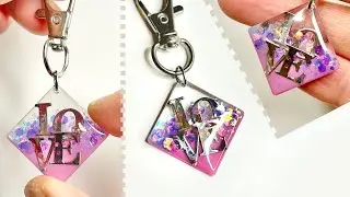 How to make resin glitter keychain with letters | DIY resin art for beginners | Resin charm tutorial