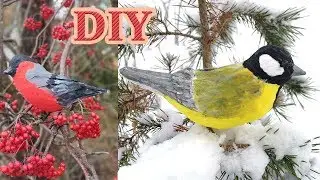 DIY Birds from Foil and Cotton Wool. Bullfinch and Titmouse. DIY: How to Make New Year's Birds