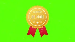 ISO 31000 certified golden label on white background. Motion graphics.