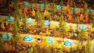 Kakslauttanen Arctic Resort autumn colors 4K Finland From Air