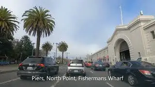 Driving on Embarcadero Oracle Park to Marina District San Francisco California.