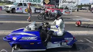 Motorcycle vs. Snowmobile - A Unique Match Up As A Dragbike Lines Up Against A Sled