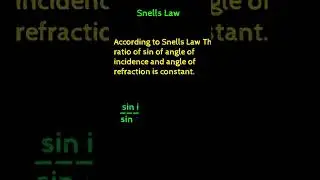 Snells Law || Law of Refraction