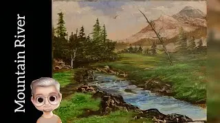 BoB Ross style in acrylic Mountain River  Acrylic painting