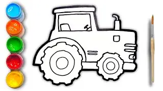 Draw, paint and color a tractor for kids & toddlers | learn to draw vehicles