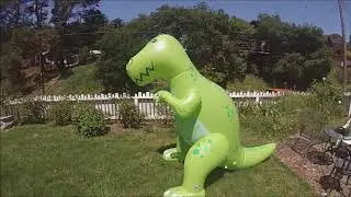 Blowing up and trying out my BigMouth inflatable ginormous T-Rex Sprinkler