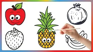 Learn FRUITS ,Painting and Colouring for Kids & Toddlers #apple  #strawberry #pineapple #pomogranate