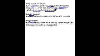 SQL : Union , Union All, Intercept & Except