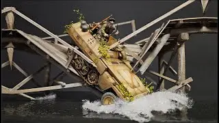 Bridge Collapse Sd.Kfz.250 falls into the Water Diorama scale 1:35