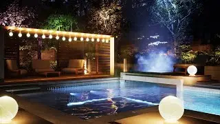 Relaxing Nighttime Outdoor Pool Ambience | sleep inducing white noise