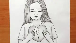 A sad girl pencil drawing | Heart broken drawing 💔