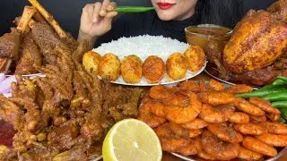 CHICKEN FEET CURRY,MUTTON CURRY,WHOLE CHICKEN CURRY,PRAWNS CURRY,EGG CURRY *ASMR EATING