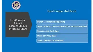 Final Paper 1: FR | Topic: Ind AS 1: Presentation of Financial Statements | Session 1 | 11 May, 2021