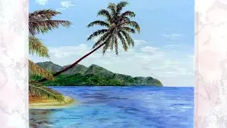 Рисование пальмы на берегу моря. Рисование маслом.