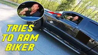 PSYCHO DRIVER TRIES TO RUN OVER BIKER IN CRAZY ROAD RAGE INCIDENT | USA & Canada
