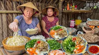 Bún Thịt Xào Dưa Chua Củ Cải | Quán Ăn Sáng Miền Quê Mẹ Cùng Em Dâu || Stir-fried meat noodles