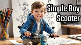 Scooter Drawing Easy | Boy on Scooter Drawing | Very Easy Drawing