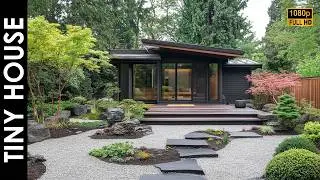 Japanese-Inspired Black Tiny Home Design with a Modern Asian Front Yard Garden