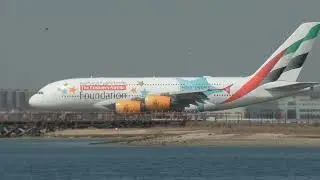 A380 Emirates (The Emirates Airlines Foundation Livery) lands on the runway 22L JFK