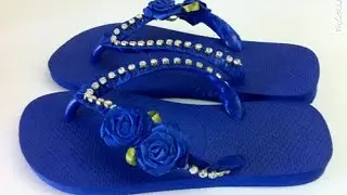 Chinelo decorado com fita e strass passo a passo