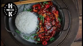 Vegan, Korean style, chilli glazed king oyster mushrooms. AD