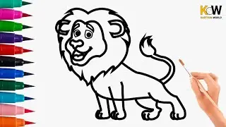 Drawing Lion 🦁 |coloring for kids & toddlers|lets draw, paint together|beginer draw|