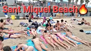 Sant Miquel Beach⛱️Hot Day🔥Spain☀️Summer Vibes 🌊Barcelona🇪🇸4k Walk