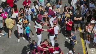 Castellers de Sitges. Torre de Sis de la Festa Major 2024. VIsta de dron
