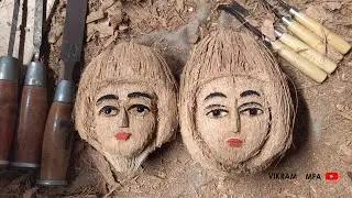 How to make a human girl face from coconut handicrafts | home decore